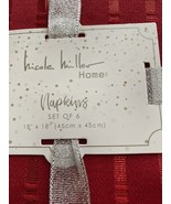 Set of 6 Nicole Miller Home Red Cotton Dinner Napkins Metallic Stripe Ju... - £17.30 GBP