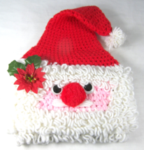 Santa Face Hat Hand Crocheted Google Eyes Small Size 18&quot; Inner Circumference - £7.66 GBP