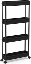 Spacekeeper Slim Rolling Storage Cart 4 Tier Bathroom Organizer Mobile, Black - £31.96 GBP