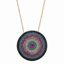 925 Sterling Silver Rose Gold Large Colored Disk Disc CZ Turquoise Necklace - £172.62 GBP