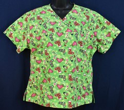 Peaches Christmas Stocking V-Neck Pullover Scrub Top Size Small - £10.91 GBP