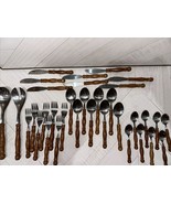 34 Pieces Of Vintage Flatware Wood Handle Old Homestead Stainless Set Ta... - $63.98 CAD