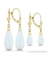 White Lab-Created Opal 14k Yellow Gold Leverback Long Tear-Drop Dangle E... - $3,198.66 MXN+