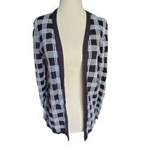 Croft and Borrow Cardigan Sweater Small Plaid Pattern Open Front Black White - £11.94 GBP