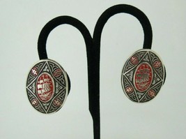 Vintage Earrings Marked Western Germany Clip On Aluminum Enamel Ship Red Black - £8.02 GBP