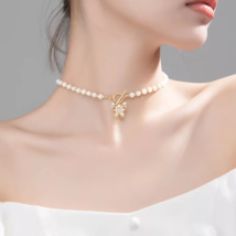 Freshwater Pearl Necklace • 14K Gold Necklace • Gold Chain • Base Real Silver - £69.63 GBP