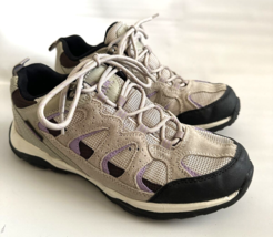 Magellan Outdoors Low Top Hiking Shoes Gray Black Purple Women Suede Siz... - $26.14