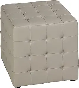 Cortesi Home Charli Tufted Cube Ottoman in 100% Genuine Leather, Light Grey - $223.99