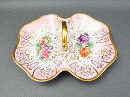 Antique German Hand Painted Floral Porcelain Divided Condiment Serving D... - $599.99