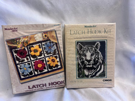 Caron International Wonder Art Wild Flowers &amp; Snow Tiger NOS Latch Hook Kits - £31.89 GBP