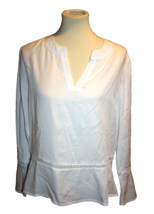 Kim Rogers Women&#39;s Shirt White V-Neck Peasant Bell Sleeve Large L NEW NWT - $18.00