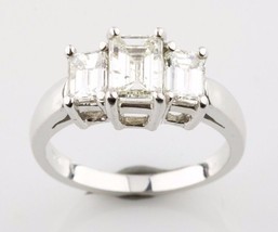 1.77 Carat Émeraude Coupe Diamant 3-Stone 14k or Blanc Engagement Taille Bague 6 - £3,613.57 GBP