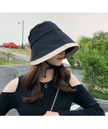 New Boutique Wide Brim Women&#39;s Bucket Hat in Black with Brown Trim - £26.26 GBP