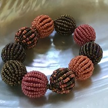 Estate Brown &amp; Orange Beaded Round Beads Stretch Bracelet – will fit medium size - £7.87 GBP