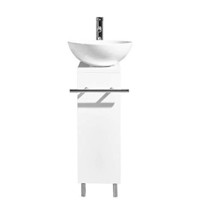 Small White Finish Stand Pedestal Bathroom Vanity White Ceramic Vessel Sink Set - £252.39 GBP