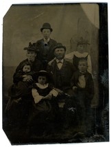 CIRCA 1860&#39;S 1/6 Plate Amazing TINTYPE Large Beautiful Family of 7 Fancy Clothes - £14.57 GBP
