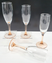 4 Luminarc Rose Fluted Champagne Vintage 7.75&quot; Pink Stemware Elegant Cristal Lot - £37.00 GBP