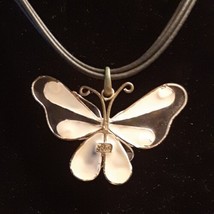 Cloisonné and Crystal Butterfly Pendant on 3 Stranded Leather Necklace Choker - £17.60 GBP
