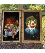 Vintage Clowns on Black Velvet Painting Framed Signed Circus Girl and Bo... - $3,504.67 MXN