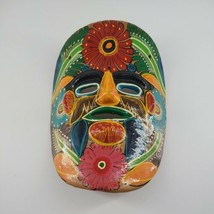 Hand-painted Mexican Folk Art Terra Cotta Clay Pottery Mask Wall Hanging... - £9.37 GBP