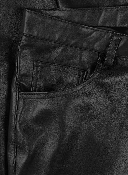Leather Biker Jeans Pants Black Colour Mono ectric, Men Wasit Belted Pants