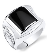 Men&#39;s Sterling Silver Rectangle Onyx Ring - £109.85 GBP