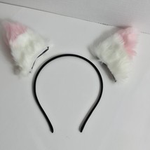 White Pink Tuffed Cat Ears Headband Halloween Costume Cosplay Accessory - $7.91