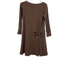 Le Muse A Line Dress Pockets 3/4 Sleeve Bow Taupe Brown Viscose Size Medium - £27.42 GBP