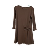 Le Muse A Line Dress Pockets 3/4 Sleeve Bow Taupe Brown Viscose Size Medium - £27.33 GBP