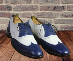 Handmade Men&#39;s Leather Oxfords Wingtip Two Tone Casual Formal Brogue Shoes-660 - $229.99