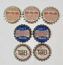 Lot Of 7 Assorted Unused Bottle Caps Cork Lined diet rite Diet Moxie Tab - $9.90