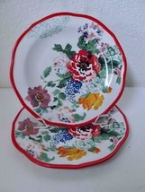 Lot of 2 Pioneer Woman Country Garden Salad Plates Red Rim Floral Poppie... - £15.70 GBP
