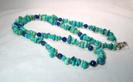 Vintage Barse 925 Sterling Silver Turquoise Blue Lapis Long Necklace K677 - £82.18 GBP