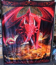 Anne Stokes Dragons Lair Dragon Fire Flames Throw Blanket Sherpa Backing 50X60 - £37.78 GBP