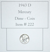 1943 D Mercury Dime, # 222, Mercury Dime, dimes, vintage money, old coins, coins - £15.82 GBP