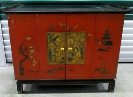 Vintage Asian Black and Red Lacquer 2-Tone Zenith TV Cabinet with Bifold... - £395.68 GBP