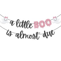 A Little Boo Is Almost Due Banner For Halloween Girl Baby Shower Pink Black Girl - £19.17 GBP