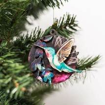 Ruby Throated Hummingbird Wood Handcrafted Bird 3D Christmas Ornament NIB - $27.71