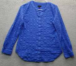 Talbots Shirt Top Women XS Blue Solid Cotton Long Sleeve Ban Collar Button Front - $20.32