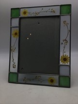 Picture Frame Slag Glass Green Dried Flowers 5 x 7 Table Wall Hanging Vintage - £27.40 GBP
