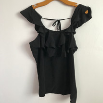 Club Monaco Silk Shirt L Ruffle Black Camisole Side Zip Scooped Blouse Pullover - £20.28 GBP