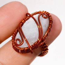 Rainbow Moonstone Gemstone Ethnic Wire Wrapped Handcrafted Copper Ring 8&quot; SA 637 - £3.97 GBP