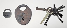 Vintage Brass Shaped Antique Small Padlock Lock with Key &amp; Old Rusty Loc... - $35.53