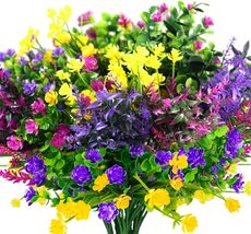 24 Bundles Artificial Fake Flowers Outdoor, 6 Styles UV Resistant No Fade Faux - £16.50 GBP