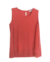 New Calvin Klein Women Rose Orange Sleeveless Ruffle Layered Chiffon Knit Top M - $34.60