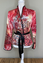 Vintage Monaco Nights Women’s Silky Belted blazer top Size M Red White N8 - $34.75