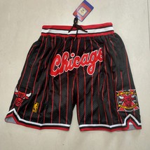 Chicago bulls Shorts Black with Red Stripe All Stitched S-3XL - £40.22 GBP