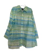 Citiknits Womens Sheer Blouse Multicolor 2X Tunic Long Sleeve Striped Co... - £18.19 GBP