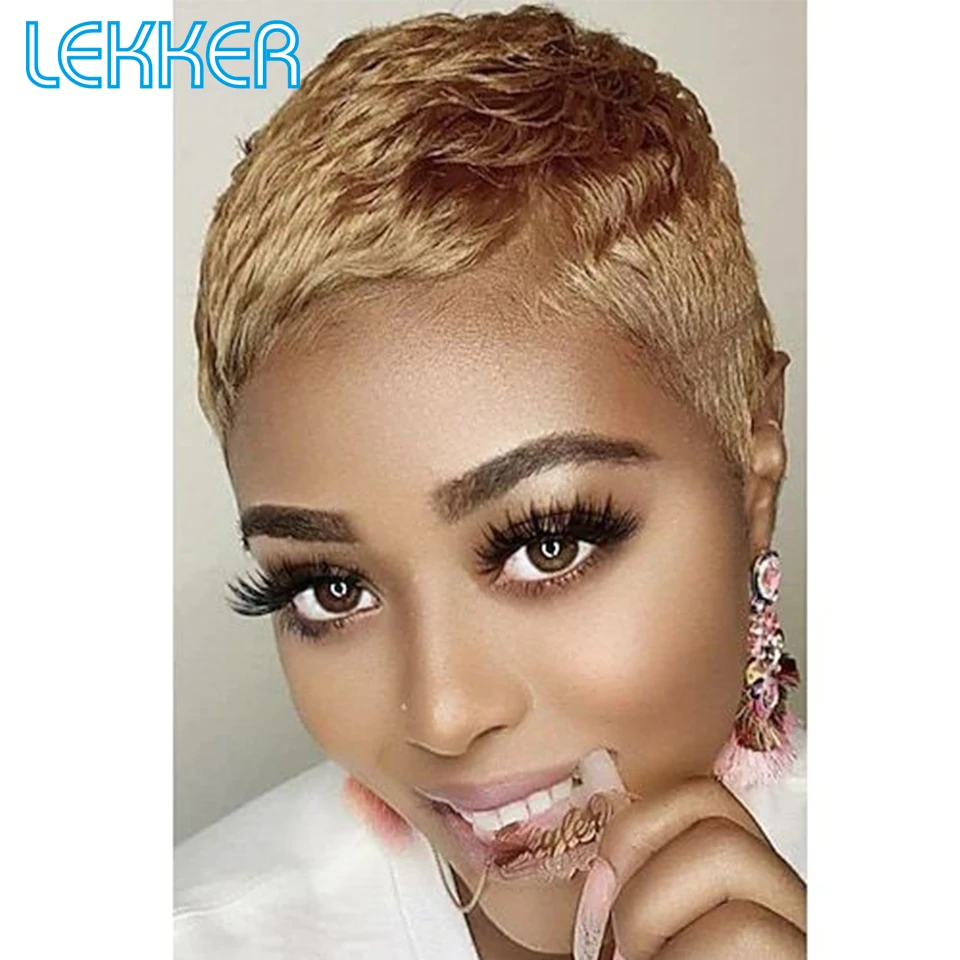 Gold blonde short pixie cut human hair wigs for women brazilian remy hair colored ombre thumb200