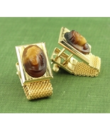 1960s HICKOK Glowing Glass High Relief FACE Wrap Around GT Cuff Links - $48.95